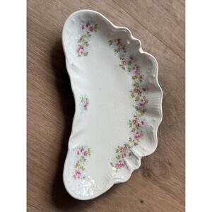 Antique Johnson Brothers Royal Semi-Porcelain Crescent Bone China  Floral Dish